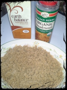 Mix bread crumbs with melted vegan butter